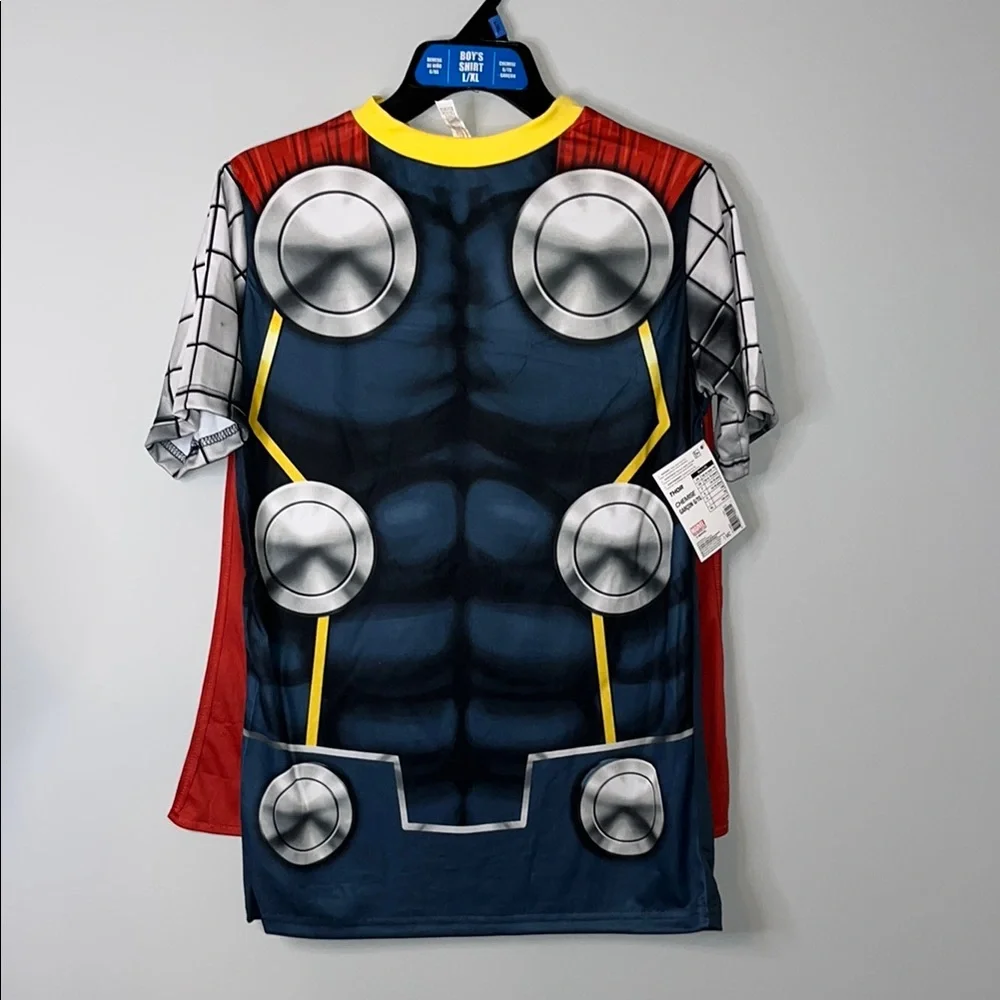 Marvel Thor Superhero Costume - Red, Gray, Yellow T-Shirt with Cape